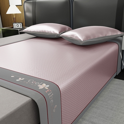 91家纺网 家纺一手货源 找家纺 小牛席业2025新款A类满天星枫叶凉感冰丝席（凉感系列）凉席藤席冰藤席冰丝席竹席草席空调席乳胶席豆豆席 粉色