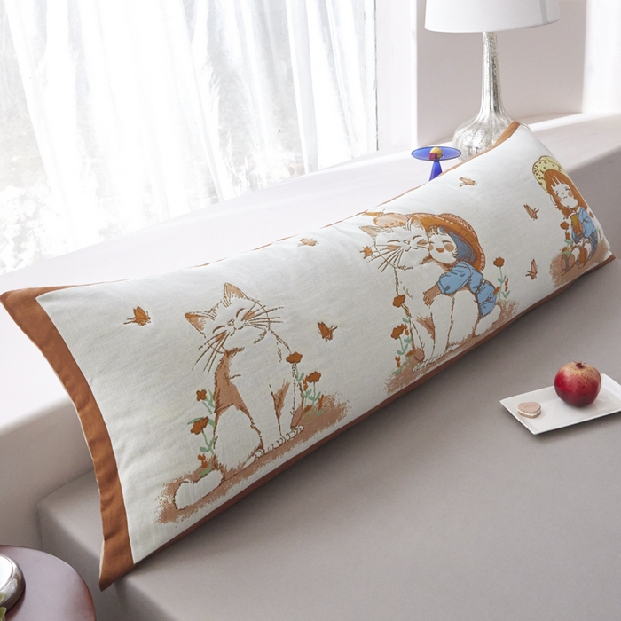 91家纺网 家纺一手货源 找家纺 爱港家纺 2025新款全棉纱布长枕套，双人 单人 情侣款纯棉枕套 萌宠宝贝