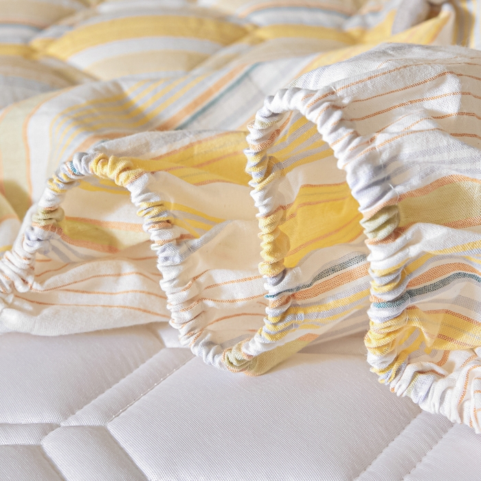 91家纺网 家纺一手货源 找家纺 雪云美2025新款A类全棉色织水洗棉夹棉床笠大豆床罩床垫保护套可定制 沐妍 黄