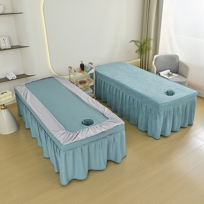 91家纺网 家纺一手货源 找家纺 不打烊家纺 2025新款贡缎绣花熊猫系列美容床罩 灰色拼绿色