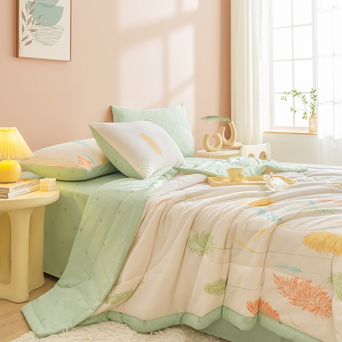 91家纺网 家纺一手货源 找家纺 暖阳 【同款地板价】2025年新款全棉印花棉花夏被四件套被子被芯 飘香麦穗