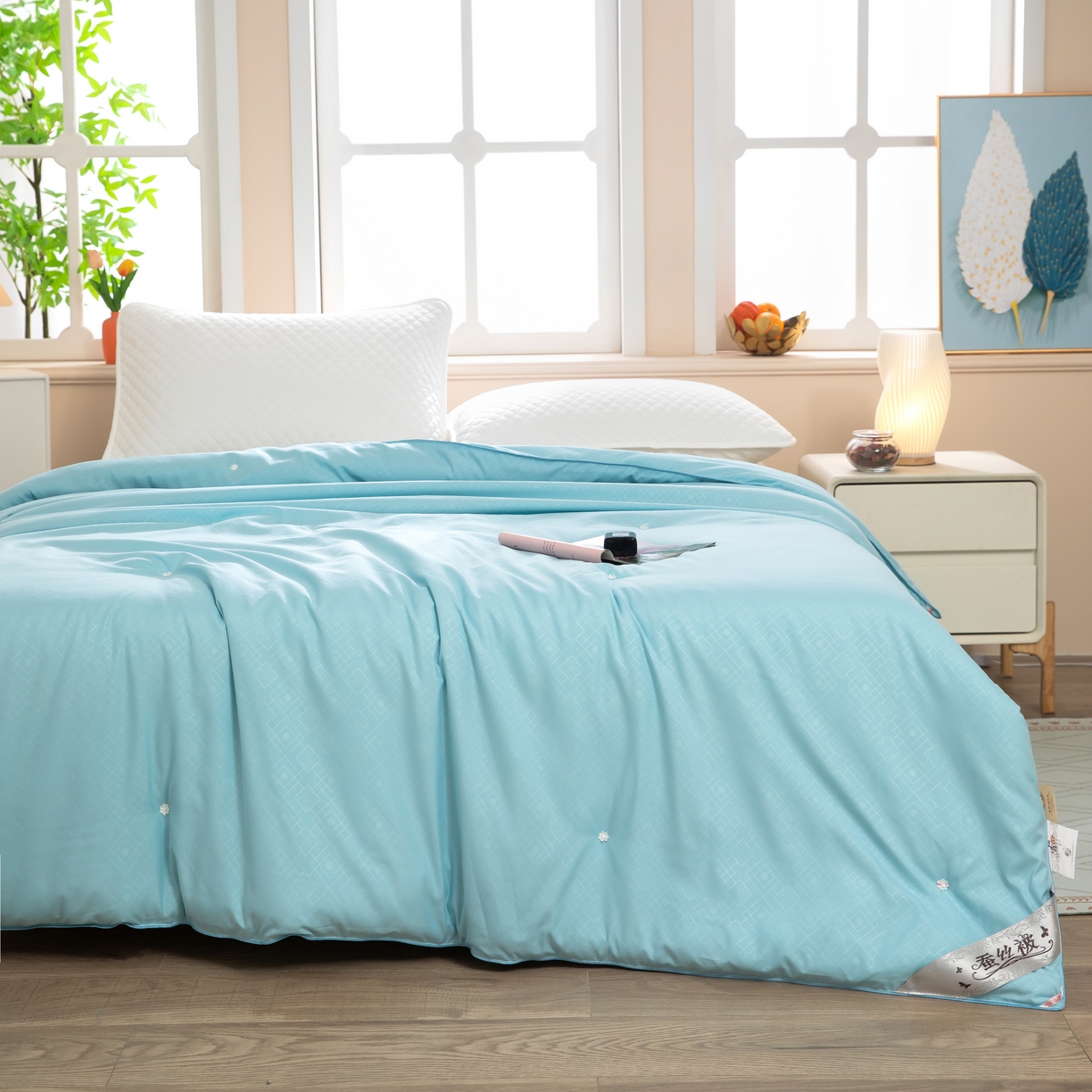 91家纺网 家纺一手货源 找家纺 江山被业 2025新款供直播手工订花蚕丝被拉链款子母被春夏秋冬被 孔雀绿 有控价 +100