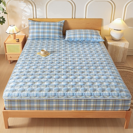 雪云美2025新款A类全棉色织水洗棉夹棉床笠大豆床罩床垫保护套可定制 莫尼 蓝