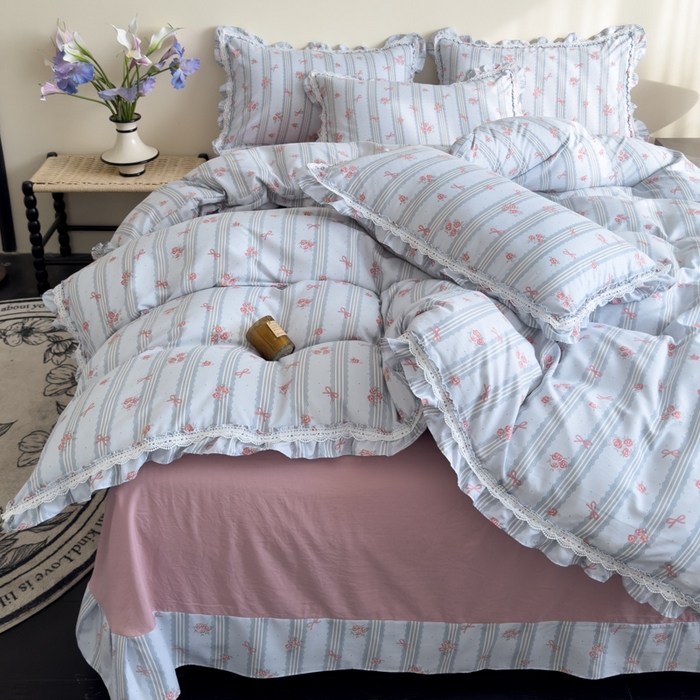 91家纺网 家纺一手货源 找家纺 可思家纺2025新款可思-韩版双层纱四件套 罗曼蒂克