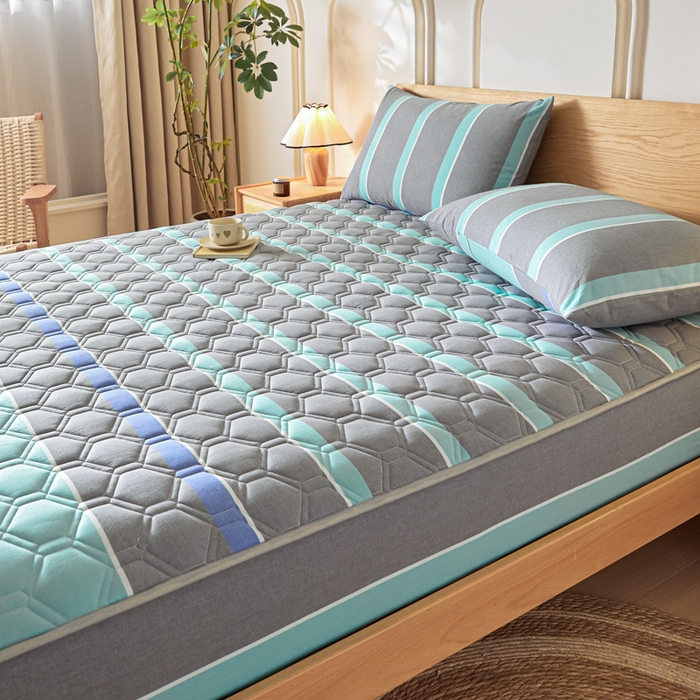 91家纺网 家纺一手货源 找家纺 雪云美2025新款A类全棉色织水洗棉夹棉床笠大豆床罩床垫保护套可定制 江南 灰