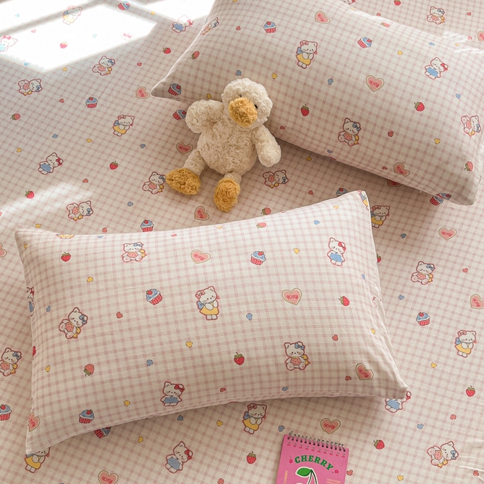 91家纺网 家纺一手货源 找家纺 博雅 2025新款全棉A类双层纱床笠 趣多猫