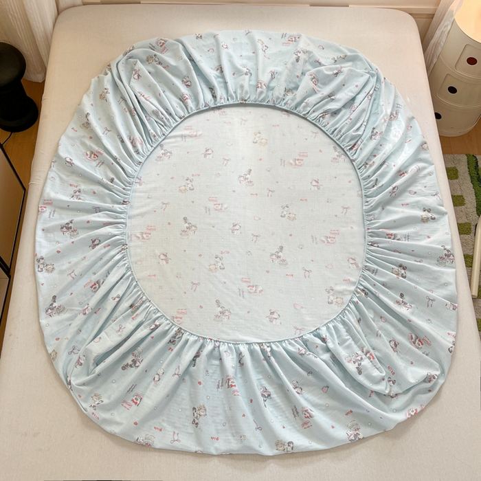 91家纺网 家纺一手货源 找家纺 博雅 2025新款全棉A类双层纱床笠 晚安猫