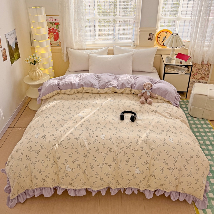 91家纺网 家纺一手货源 找家纺 纽缦家纺 2025新款云感提花双层纱韩版被套 森田野园