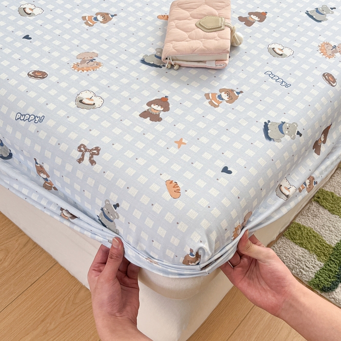 91家纺网 家纺一手货源 找家纺 博雅 2025新款全棉A类双层纱床笠 萌宠乐园