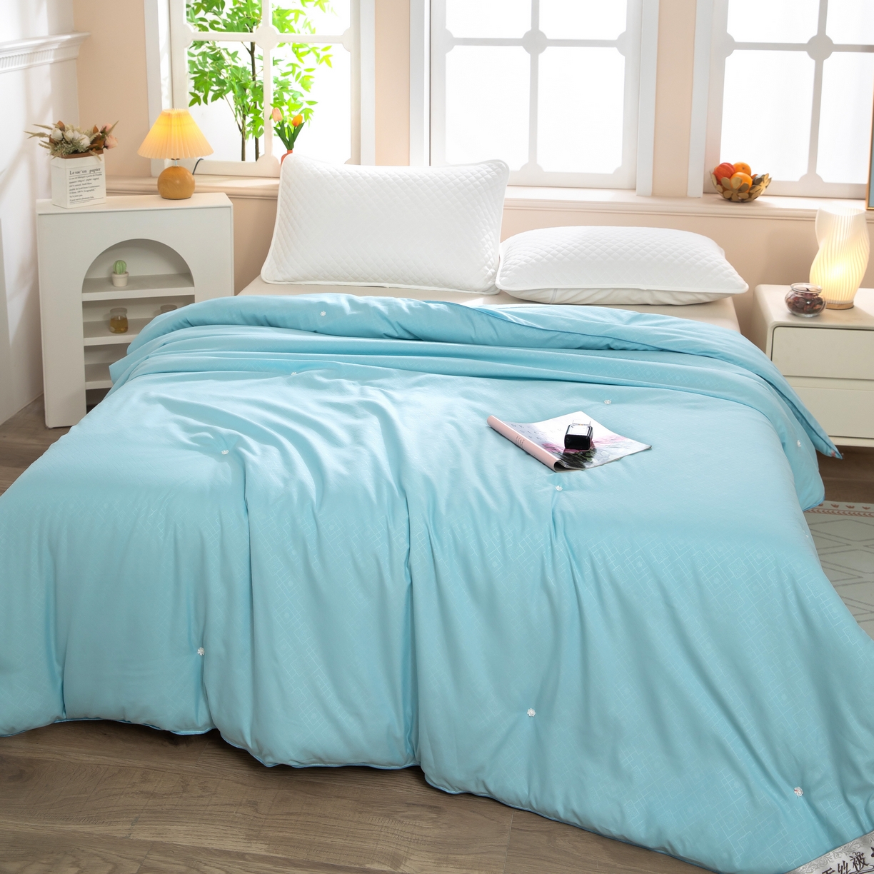 91家纺网 家纺一手货源 找家纺 江山被业 2025新款供直播手工订花蚕丝被拉链款子母被春夏秋冬被 孔雀绿 有控价 +100