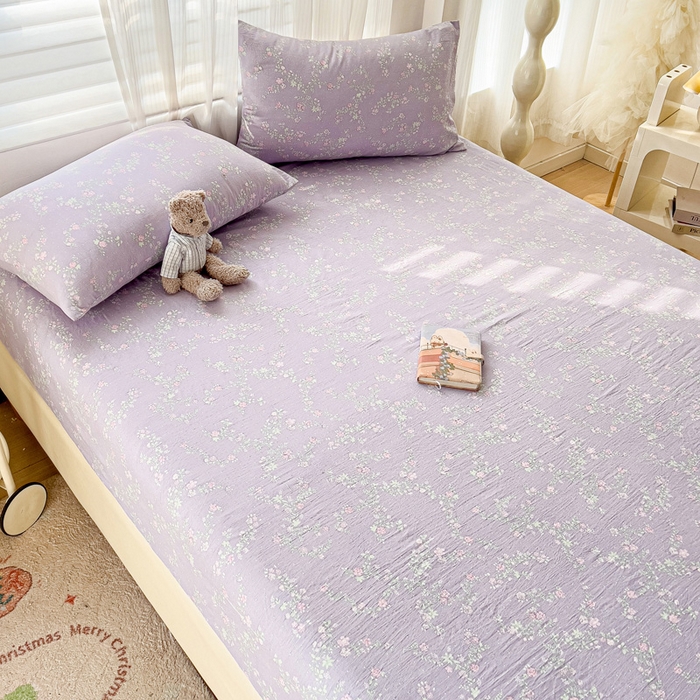 91家纺网 家纺一手货源 找家纺 纽缦家纺 2025新款云感提花双层纱床笠 恋如青柠香