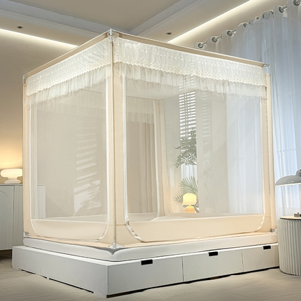 青竹苑2025新款花边款床笠底防摔坐床蚊帐-铃兰花开 铃兰花开-米色