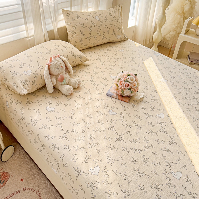 91家纺网 家纺一手货源 找家纺 纽缦家纺 2025新款云感提花双层纱床笠 森田野园