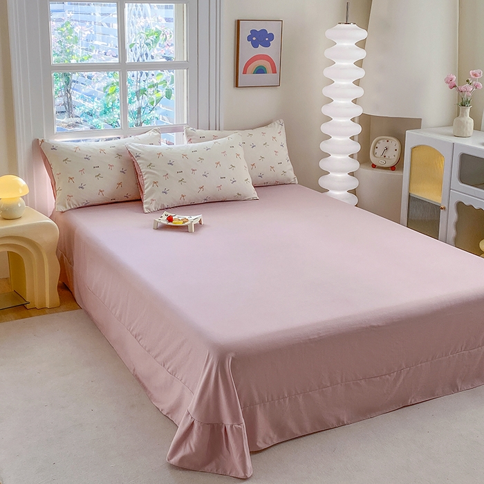 91家纺网 家纺一手货源 找家纺 富缦庭2025新款A类针织双层纱四件套彩色蝴蝶结