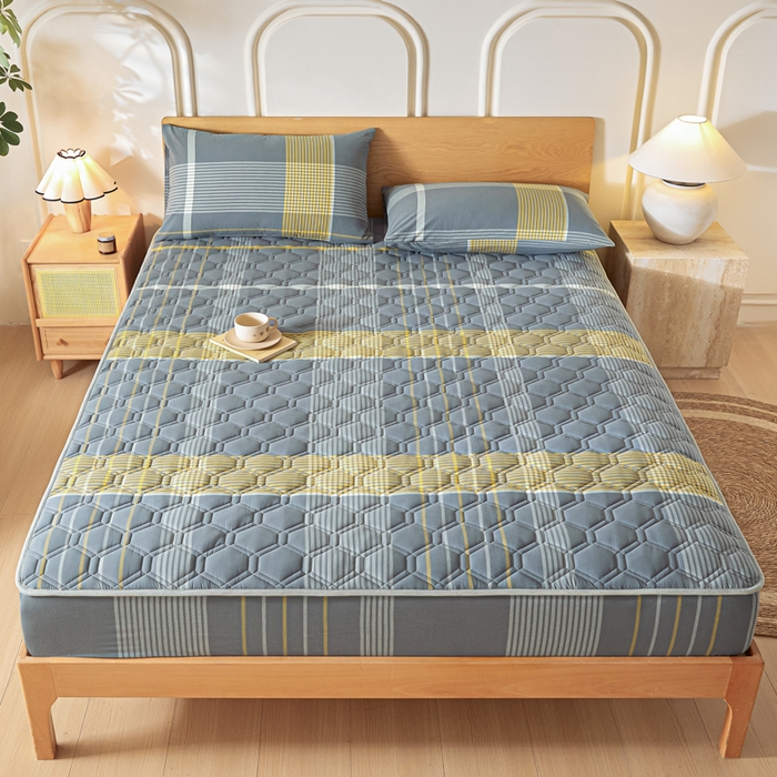 91家纺网 家纺一手货源 找家纺 雪云美2025新款A类全棉色织水洗棉夹棉床笠大豆床罩床垫保护套可定制 拿铁 灰