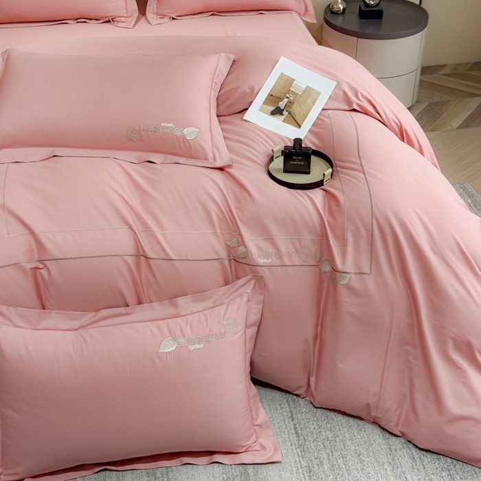 91家纺网 家纺一手货源 找家纺 U品汇  2025新款纯棉全棉长绒棉刺绣绣花高端礼盒四件套-叶夕 花晨叶夕-豆沙