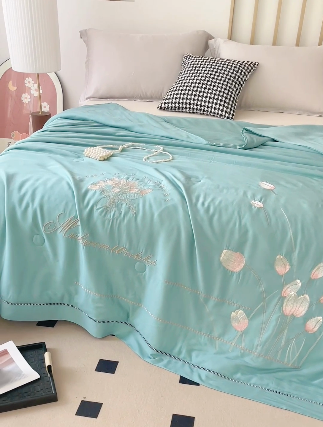 91家纺网 家纺一手货源 找家纺 优姿家纺 2025新款60S天丝绣花镂空夏被2 蓝色