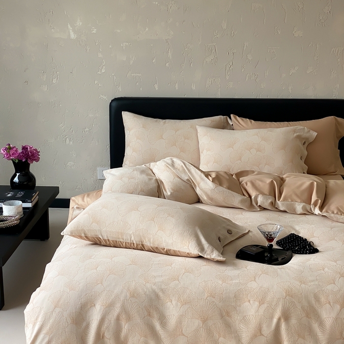 91家纺网 家纺一手货源 找家纺 旷野 2025新款全棉色织提花四件套 银杏-奶咖