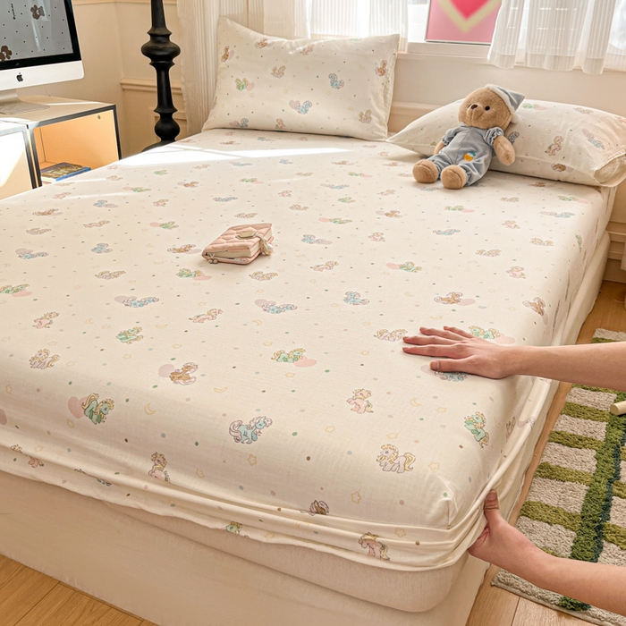 91家纺网 家纺一手货源 找家纺 博雅 2025新款全棉A类双层纱床笠 小马宝莉