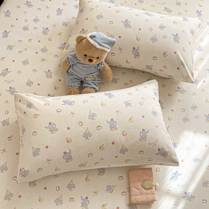 91家纺网 家纺一手货源 找家纺 博雅 2025新款全棉A类双层纱床笠 小象鸭