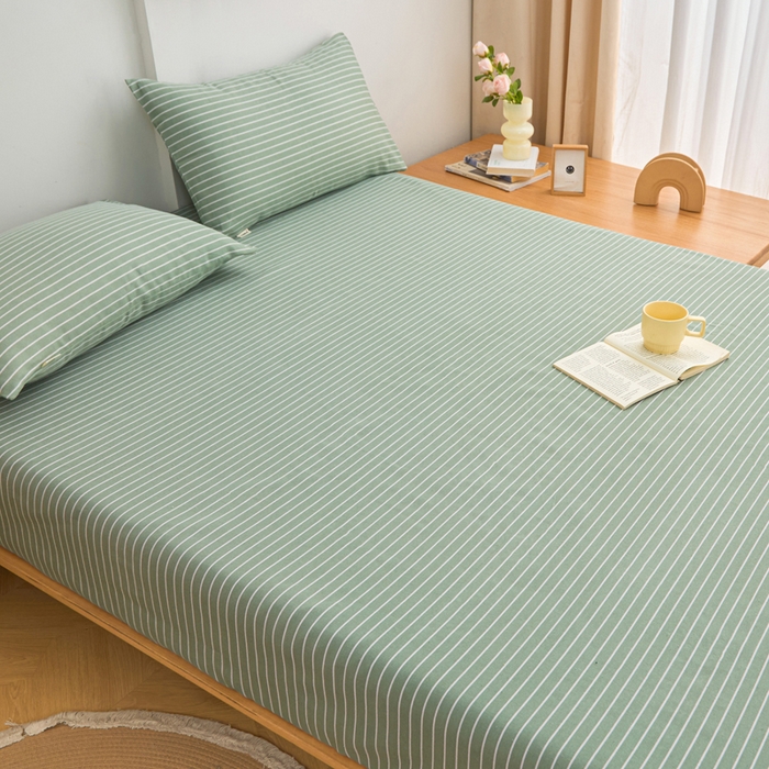 91家纺网 家纺一手货源 找家纺 首爱2025新款原棉老粗布床笠支持特殊规格定制 常年不断货 大批量供应  条紋绿