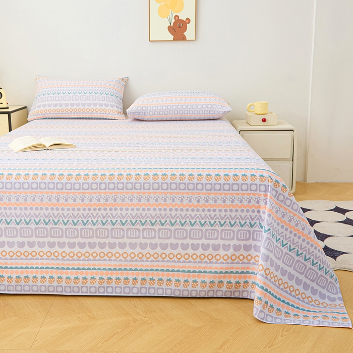 91家纺网 家纺一手货源 找家纺 棉乐町家居 2025新款锦柔老粗布床单老粗布凉席三件套 草莓情