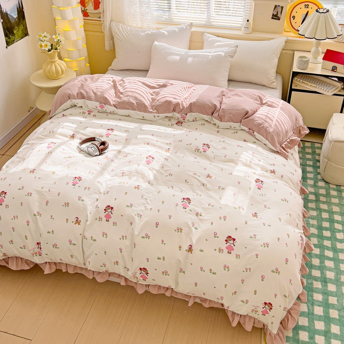 91家纺网 家纺一手货源 找家纺 纽缦家纺 2025新款云感提花双层纱韩版被套 蜜糖之恋