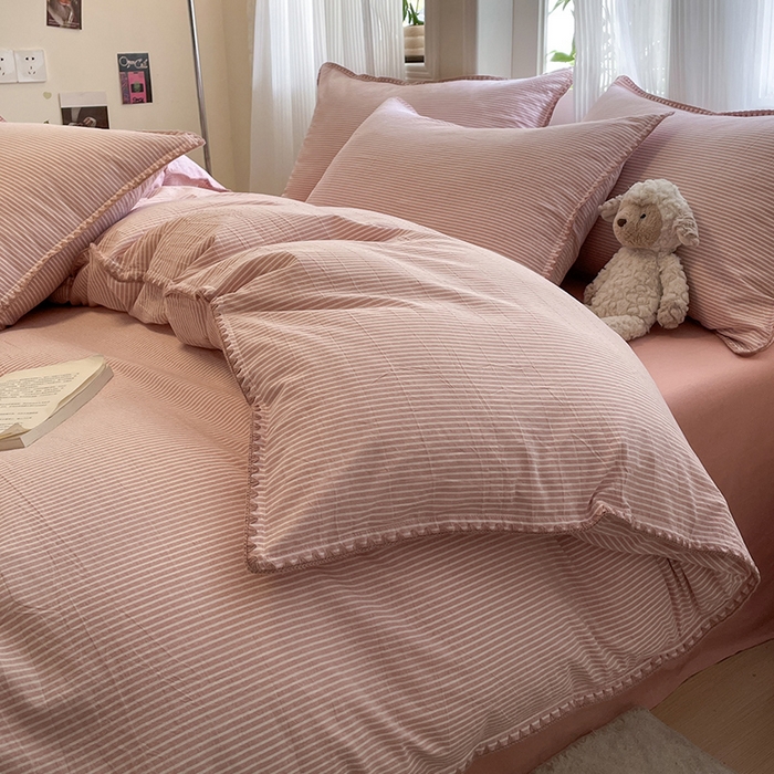 91家纺网 家纺一手货源 找家纺 蓝邻家纺 2025年新款全棉水洗棉贝壳边四件套系列 佐伊粉