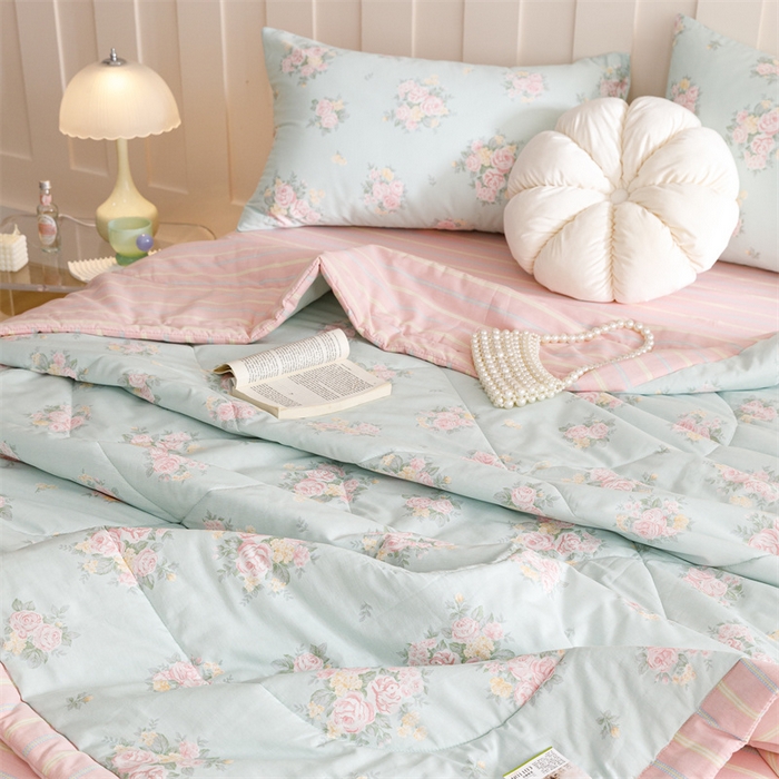 91家纺网 家纺一手货源 找家纺 恬思语家纺 2025新款全棉印花棉花夏被夏枝花语