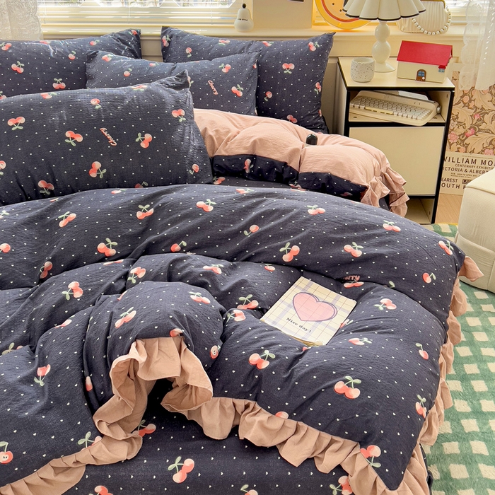 91家纺网 家纺一手货源 找家纺 纽缦家纺 2025新款云感提花双层纱韩版四件套 大吉大厘