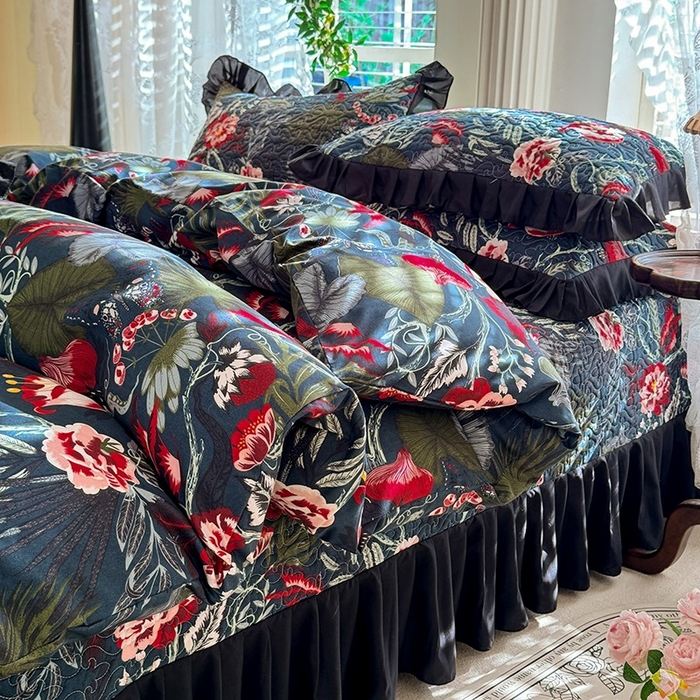91家纺网 家纺一手货源 找家纺 金盛皇朝家纺 2025新款法式赫本风大花卉床盖四件套 凤鸣朝阳