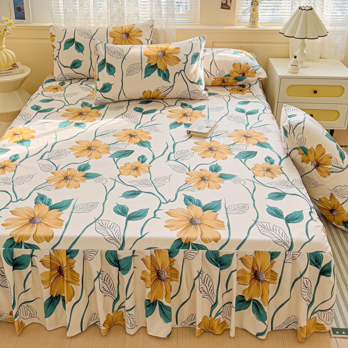 91家纺网 家纺一手货源 找家纺 极梦家纺（支持定制）  2025新款春秋130克加厚植物羊绒磨毛印花单床裙三件套 微微腾花