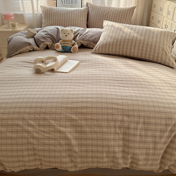 91家纺网 家纺一手货源 找家纺 雅居纺家纺 2025全棉色织水洗棉四件套 暮色灰