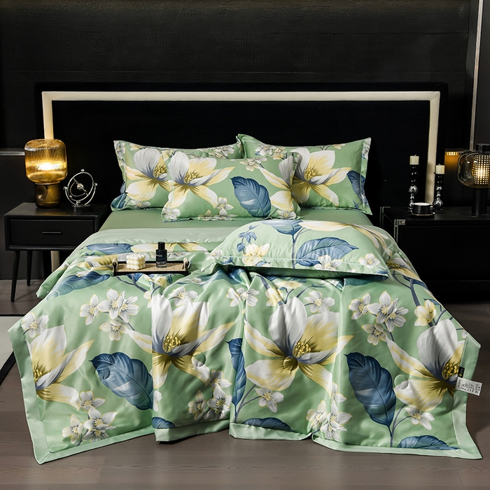 91家纺网 家纺一手货源 找家纺 千嘻汇2025新款水洗天丝真丝夏被四件套夏凉被空调被 宁夏绿