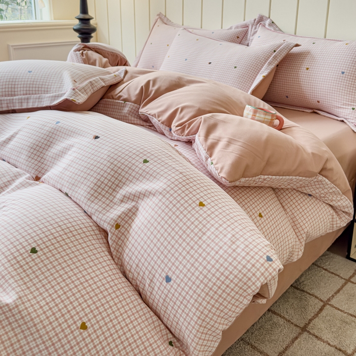 91家纺网 家纺一手货源 找家纺 可思家纺2025新款可思-简单款双层纱套件 心语粉