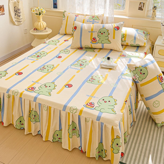 91家纺网 家纺一手货源 找家纺 极梦家纺（支持定制）  2025新款春秋130克加厚植物羊绒磨毛印花单床裙三件套 小神龙