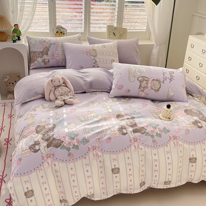 91家纺网 家纺一手货源 找家纺 丫丫家纺  2025新款13070全棉喷气小清新印花单品套件系列-四件套 童话镇