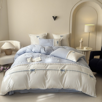 豪美鑫2025新款柔肤棉毛巾绣公主风爱恋四件套系列 爱恋-天空蓝