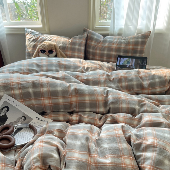 91家纺网 家纺一手货源 找家纺 雅居纺家纺 2025全棉色织水洗棉四件套 洛卡灰