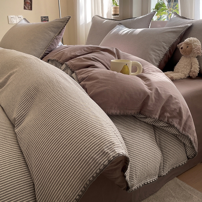 91家纺网 家纺一手货源 找家纺 蓝邻家纺 2025年新款全棉水洗棉贝壳边四件套系列 佐伊灰