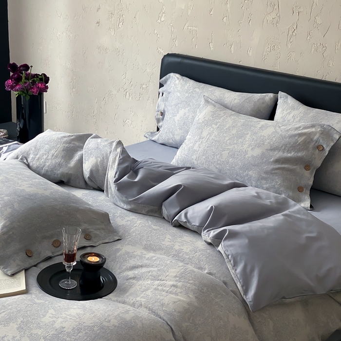 91家纺网 家纺一手货源 找家纺 旷野 2025新款全棉色织提花四件套 雾凇-蓝