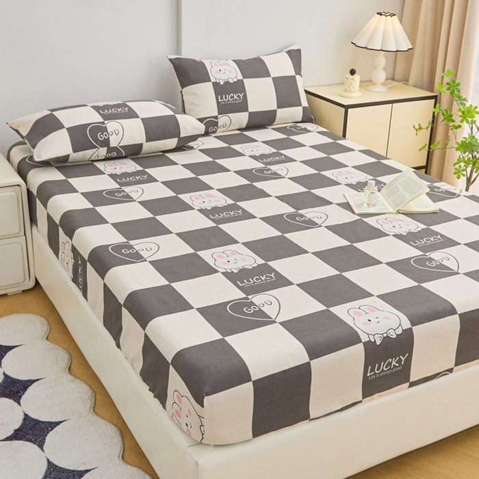 91家纺网 家纺一手货源 找家纺 棉乐町家居  2025新款原棉粗布床笠 lucky兔