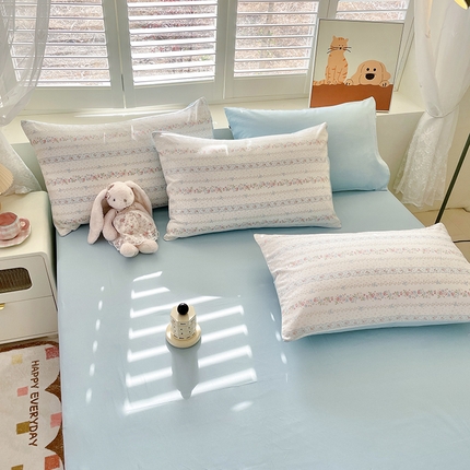 丫丫家纺 2025全棉13070单床单床笠纯棉单品枕套床笠床单（有预缩尺寸 售后无忧 免费提供买家秀） 水苏花条纹
