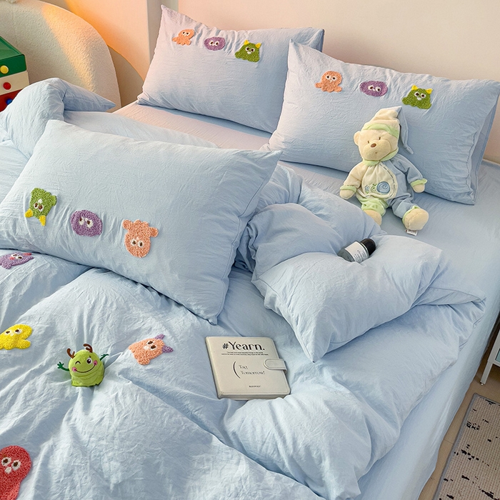 91家纺网 家纺一手货源 找家纺 （总）韩巢家纺  2025超柔水洗棉毛巾绣床上用品四件套-小精灵系列（提供卖家秀 ）