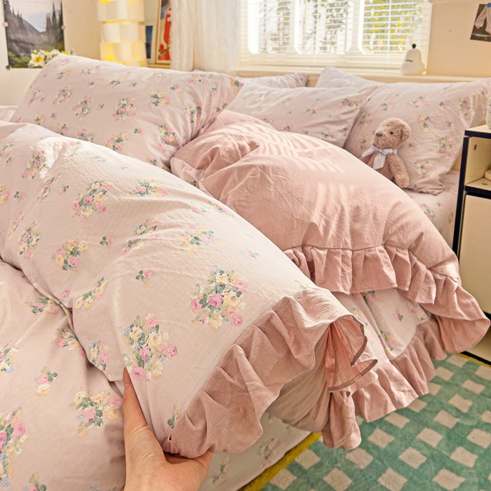 91家纺网 家纺一手货源 找家纺 纽缦家纺 2025新款云感提花双层纱韩版四件套 暗恋