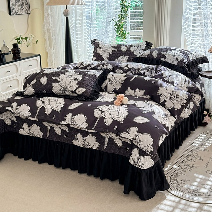 91家纺网 家纺一手货源 找家纺 金盛皇朝家纺 2025新款法式赫本风大花卉床盖四件套 和合如意