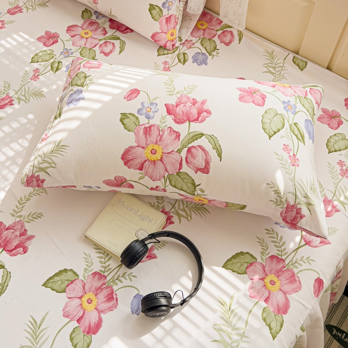 91家纺网 家纺一手货源 找家纺 极梦家纺（支持定制）  2025新款春秋130克加厚植物羊绒磨毛印花单床裙三件套 魅力山茶