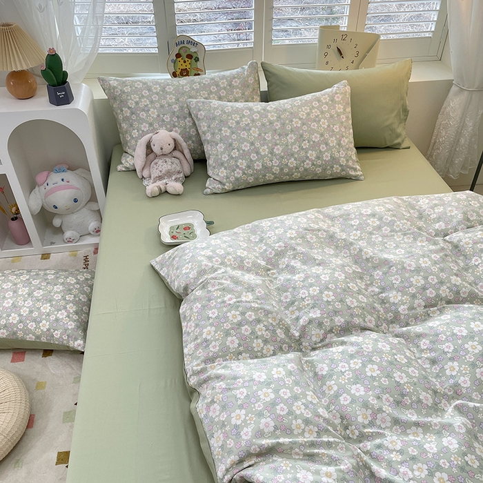 91家纺网 家纺一手货源 找家纺 丫丫家纺  2025新款13070全棉喷气小清新印花单品套件系列-四件套 木棉花