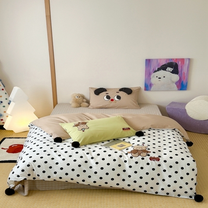 91家纺网 家纺一手货源 找家纺 桔子家纺 2025新款水洗棉蝴蝶结卡通系列 面包熊（棉）