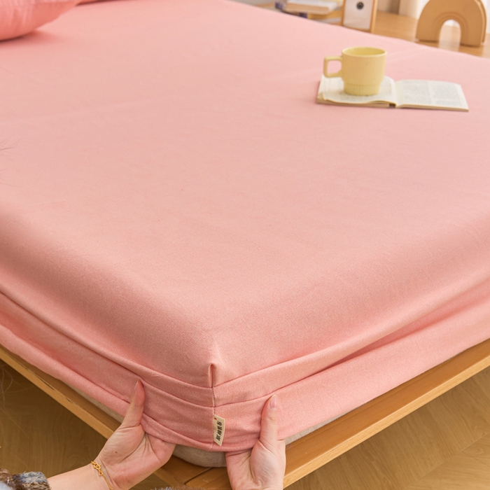 91家纺网 家纺一手货源 找家纺 棉乐町家居  2025新款原棉粗布床笠 樱花粉